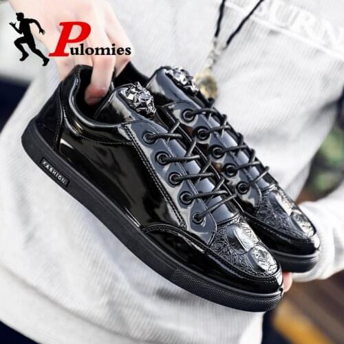 PULOMIES Mens Casual Shoes Leather Loafers Flats Men Cool Tiger Driving Shoes Male Lace-up Walking Shoes Sneakers Footwear