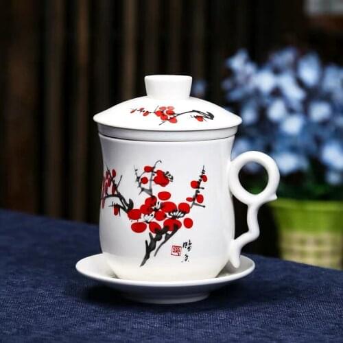 Blue and White Porcelain Office Teacups with Lid Filter Creative Ceramic Hand-Painted Water Cups Household Drinkware Gifts