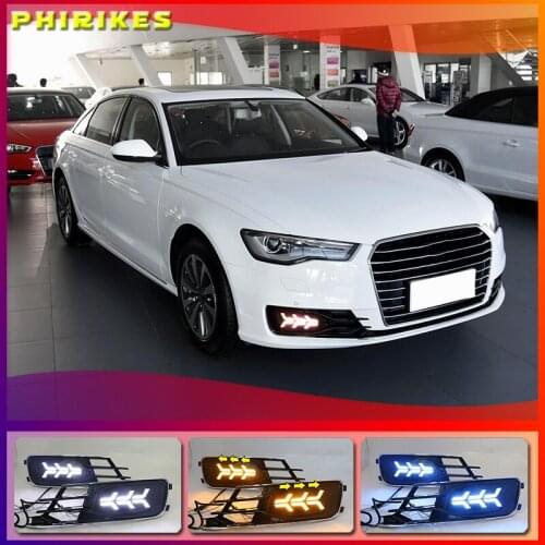 LED drl daytime running light for Audi A6L 2016-2018 with Dynamic moving yellow turn signal and blue night running light