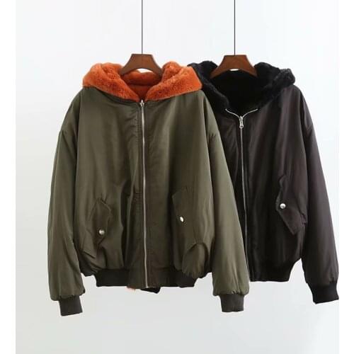 TZE - 108 European and American wind two quilted jacket with hood flight jacket