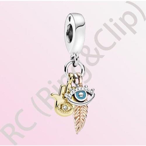 2020 New Arrival 925 Sterling Silver Beads Hamsa All-seeing Eye & Feather Charm fit Original Pandora Bracelets Women DIY Jewelry