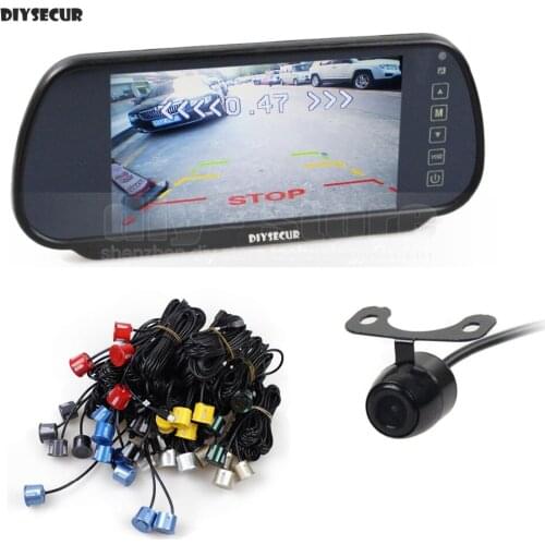 DIYSECUR Video Parking Radar 4 Sensors + 7 inch Build-in LCD Display Mirror Car Monitor + Rear View Car Camera