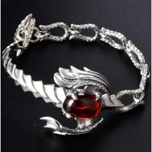 Vintage S925 Silver Bracelet Ruby Scorpion Bracelet For Men Stamp S925