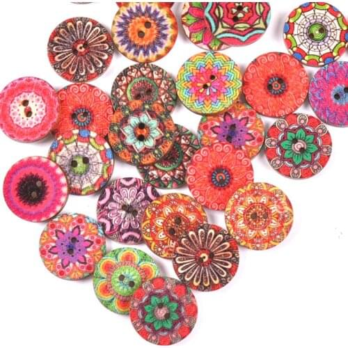 50pcs 15/20/25mm Vintage Round Mixed Wooden Buttons For Handmade Scrapbook Crafts Sewing Accessories Diy Apparel Supplies m2223