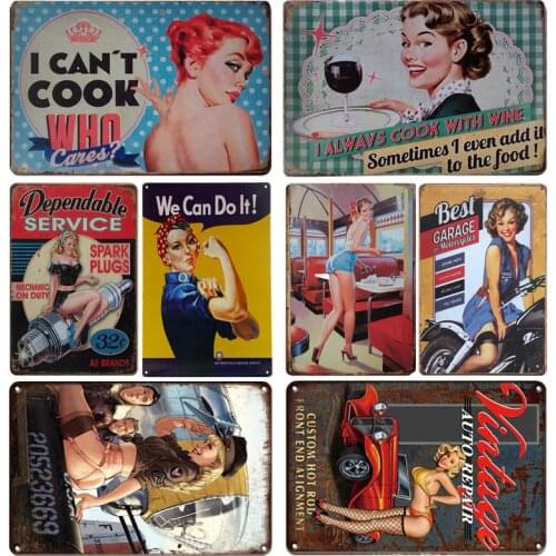 Vintage Garage Rules Tin Sign Sexy Car Girl Metal Poster Plate Nostalgic Man Cave Room Decor Signs Wall Stickers Interior Decor