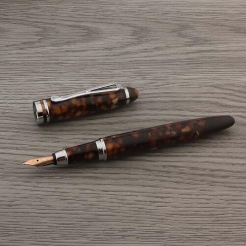 High Quality Celluloid Nitrate Fountain Pen Set Box Antique Agate Brown 10K Gold Nib Stationery School Supplies Ink Pens New