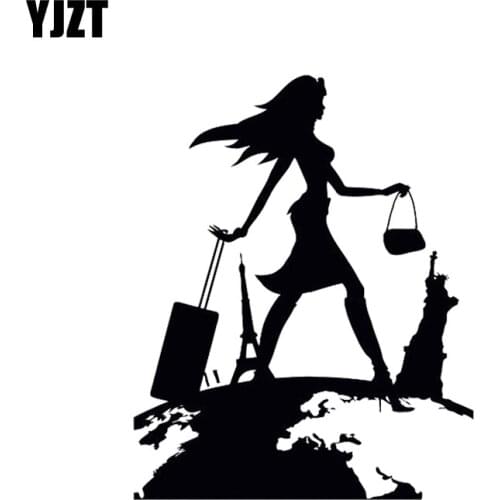 YJZT 10.9*13.1CM Girl Travel Vacation Modern Car Sticker Vinyl Black/Silver C20-0036