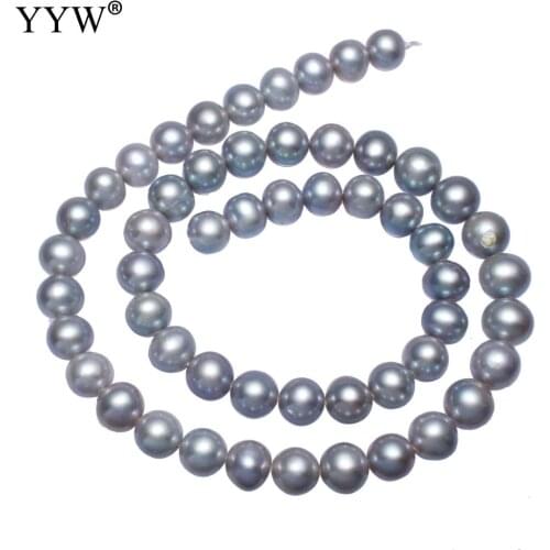 YYW High Quality AAA Cultured Potato Freshwater Pearl Beads grey 8-9mm Approx 0.8mm Sold Per 15.7 Inch Strand