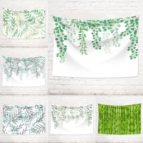 Green Plant Tree Leaf Tapestry Wall Hanging Wall Cloth Bamboo Leaves Printing Tapestries Natural Yoga Carpet Home Decoration