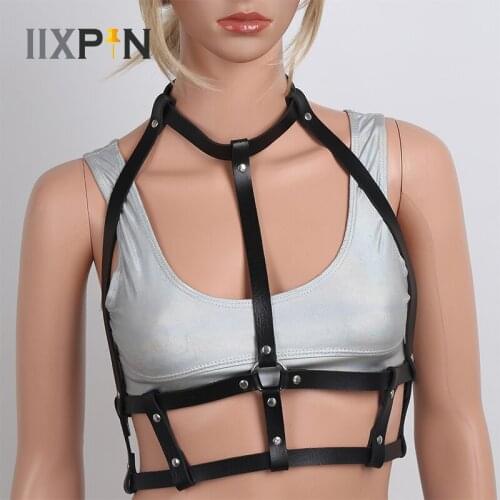 Harness Women Belt Punk Gothic PU Leather Halter Neck Body Chest Harness Straps Waist Harness Belt Cosplay Costume Sexy Clubwear