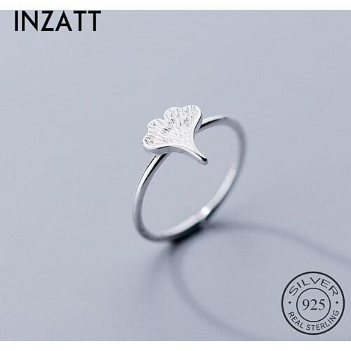 INZATT Real 925 Sterling Silver Minimalist Leaves Opening Ring For Elegant Women Party Trendy Ring Fine Jewelry Accessories Gift