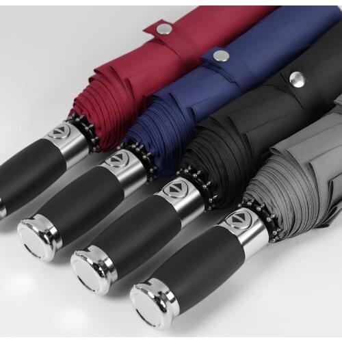 Automatic Classic Solid Color Business Man Umbrella Custom Logo Advertising Clear Rain Dual-Use Three Floding Parasol