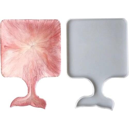 1PC Fish Tail Shape Crystal Epoxy Handle Tray Mold DIY Handmade Crafts Mirror Coaster Silicone Moulds Ornaments