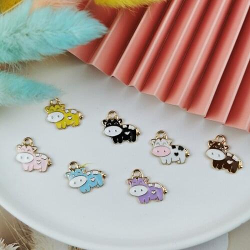 MuhNa 10pcs Milk Cow Enamel Charms Animals Earrings Metal Pendant DIY Jewelry Findings Kawaii Bracelet Dangle Small Accessory