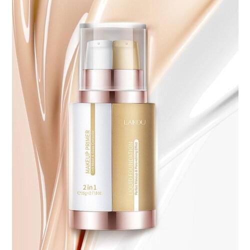 2 in1 Double tube makeup primer Contains Makeup Primer Pores Moisturizing,Hide Skin Blemishes Acne Liquid Smooth and Founda B9B4