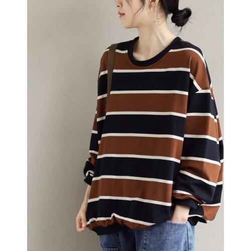 2021 New Hoodies Women Mixed Color Sudaderas Mujer Spring Casual Tops Long Sleeve O-Neck Striped Sweatshirts Female Pullovers