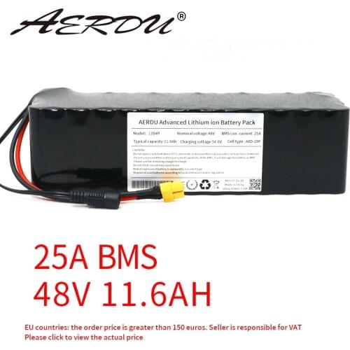 AERDU 48V 13S4P 11.6Ah battery pack 1000W 18650 li-ion battery pack electric vehicle ebike bicycle scooter motor With 25A BMS
