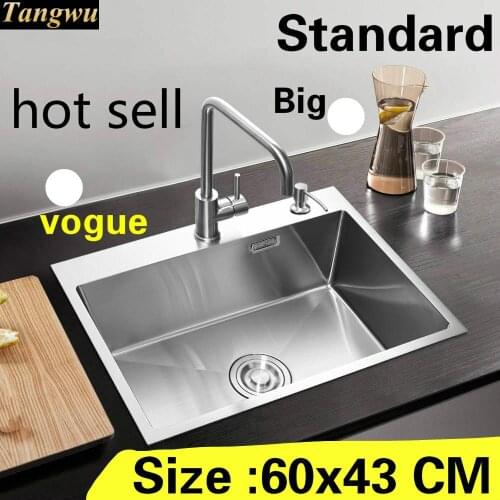 Free shipping Apartment kitchen manual sink single trough high quality 304 stainless steel hot sell 600x430 MM