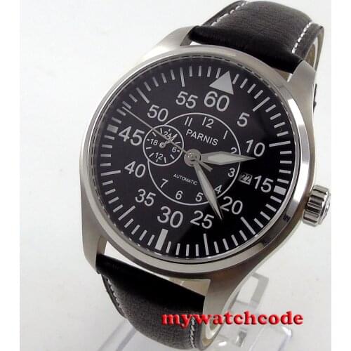 43mm Parnis black dial Sapphire Glass 21 jewels miyota Automatic mens Watch P614