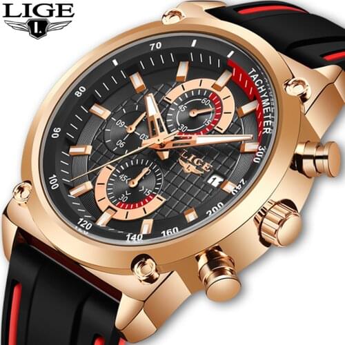 LIGE New Watch Chronograph Sport Mens Watches Quartz Clock Silicone Strap Male Wristwatch Relogio Masculino Fashion Gift for Men