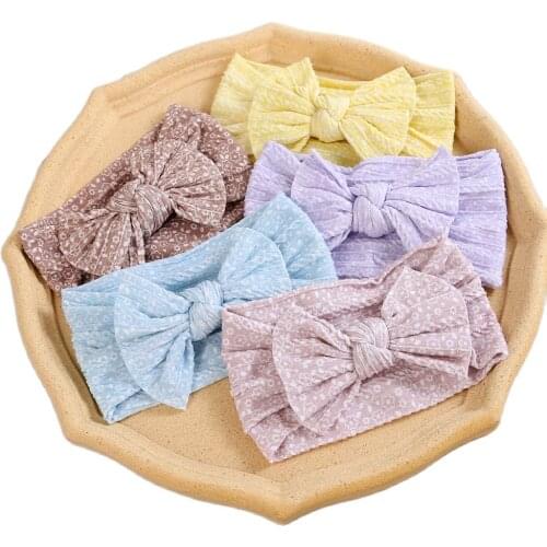 20pcs/lot Floral Print Baby Nylon Headbands Cable Knit Newborn Bow Headwraps Kids Girls Baby Hair Accessories