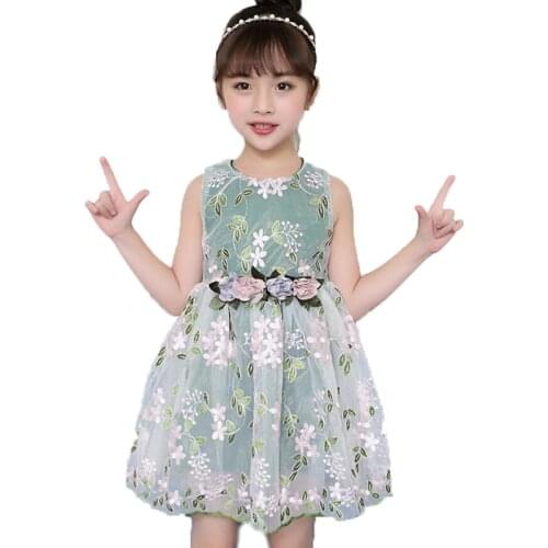 2019 New Boutique Girls Dress Summer / Spring Princess Children Dress Flower Pattern Green Pink Fashion Cute Kids Clothing