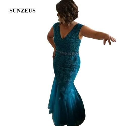 Heavy Appliques Mermaid Mother Of The Groom Dress V-neck Tank Long Tulle Wedding Guest Gowns Beaded Waistband Lady Party Dress