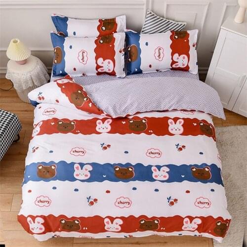 Rabbit Bear Bedding Set Cute Cartoon Pattern Duvet Cover Set Bed Linen Pillowcase Boys Girls Adult Kawaii Flat Sheet Quilt Cover
