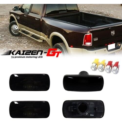 Front & Rear Side Marker Light Cover Housings w/ T10 Amber & Red LED Bulbs For 2010-2018 Dodge RAM 2500HD & 3500HD Double Wheel