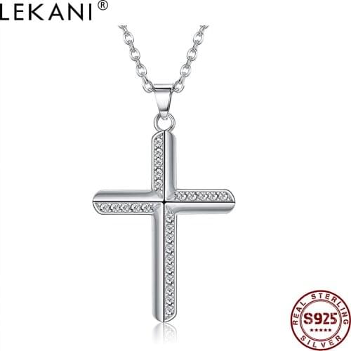 LEKANI 925 Sterling Silver Pendant Necklace Fashion Set Diamond Boutique Jewelry Simple Crucifix Necklace Fine Gift Trend 2020