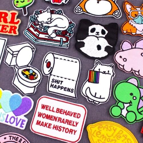 Cartoon Patch Animals Patches On Clothes Diy Letter Embroidery Patch Iron On Patches For Clothing Appliques Toilet Stripes Badge