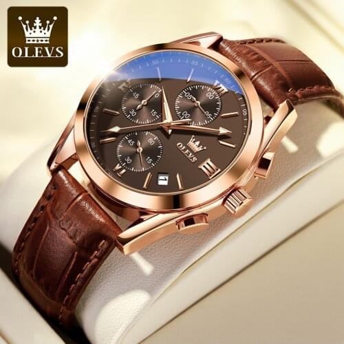 OLEVS Top Brand Mens Watch Date Noctilucent Business Waterproof Luxury Watch Leather Strap Mens Quartz Clock Relogio Masculino