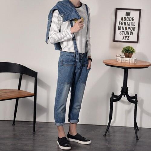 Mens Overalls, Spring and Autumn trendy Mens Denim suits, Retro onesies, Mens Denim jacket suits, Can be Removed