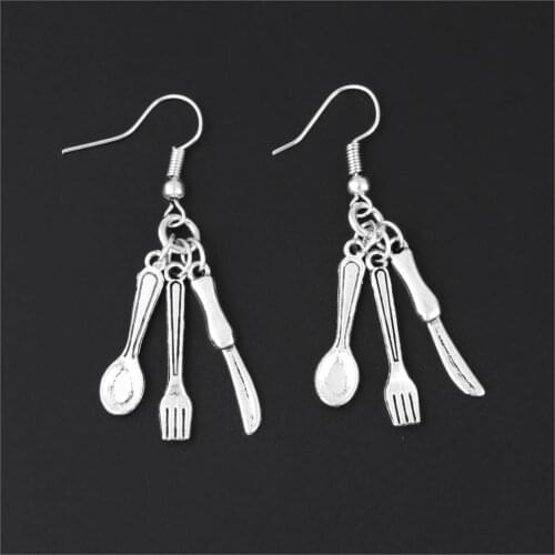 Quirky Earring Knife Fork & Spoon School Dinners Cafe Restaurant Worker