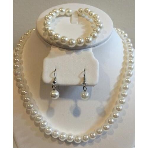 Charming 9-10 mm natural white pearl necklace bracelet earrings