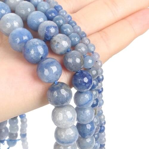 Faceted Natural Stone Beads Blue Aventurine Round Losse Beads For Jewelry Making DIY Bracelets Earring Accessories 6/8/10/12MM
