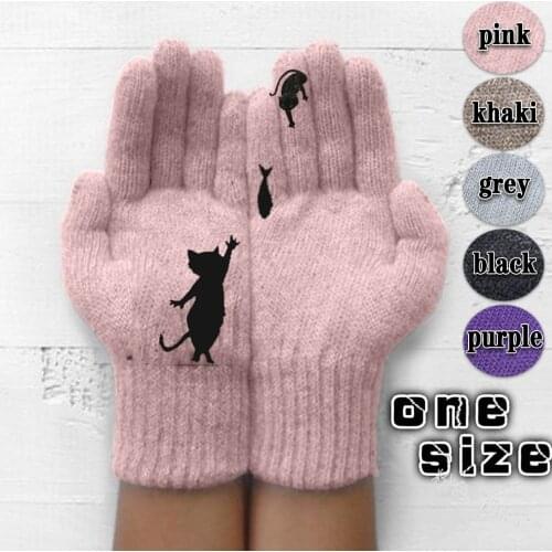 Unisex Gloves Winter gloves men Ladies Woolen Gloves Autumn Outdoor Warm Cat Printing Gloves warm gloves