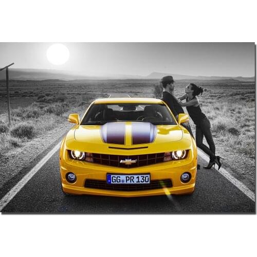 Yellow Chevrolet Camaro Supercar Posters Canvas Prints Paintings With Frame Wall Art Home Decoration