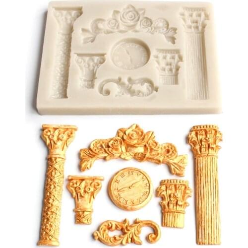 Roman pillar clock shape silicone mold DIY fondant, clay, plaster, resin mold ornament accessories, baking utensils