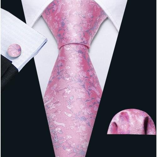 Pink Animal Men Tie Rabbit Necktie Gravat Handkerchief Set Silk Ties For Men Party Business Gift Barry.Wang Designer FA-5221