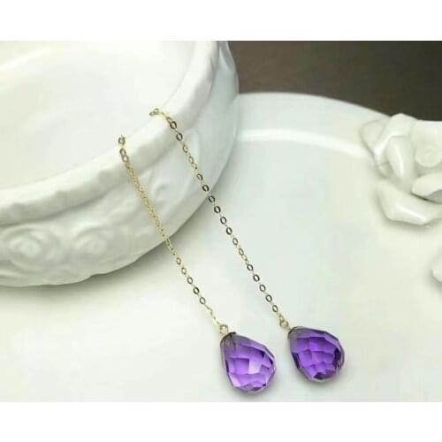 Shilovem 18K yellow Gold Piezoelectric Amethyst stud earrings wedding fine Jewelry trendy gift new plant myme081198z