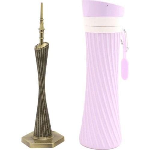 Folding Silicone Water Cup Silicone Drinking Collapsible coffee cup folding Silica cup with Lids Sport Travel Cup 500ml