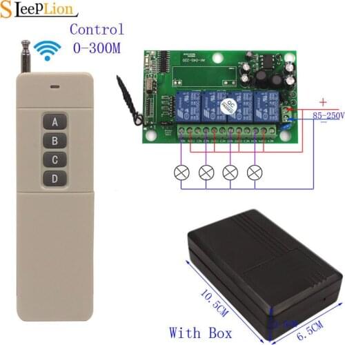 Sleeplion 300M Controller 85V 220V 4CH Relay Switch Safe Security Wireless Control Transmitter Receiver 4CH 220V Wireless Switch
