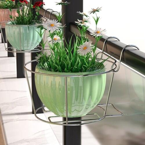 Potted Plant Rack Planter Stand Holder Balcony Garden Decoration Hanger Wall Bracket Stainless Steel Chlorophytum Silver Hook