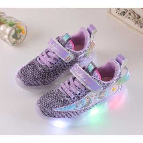 Disney Frozen Elsa luminous sneakers children flashing shoes for tenis infantil Led glowing sports girls light up shoes