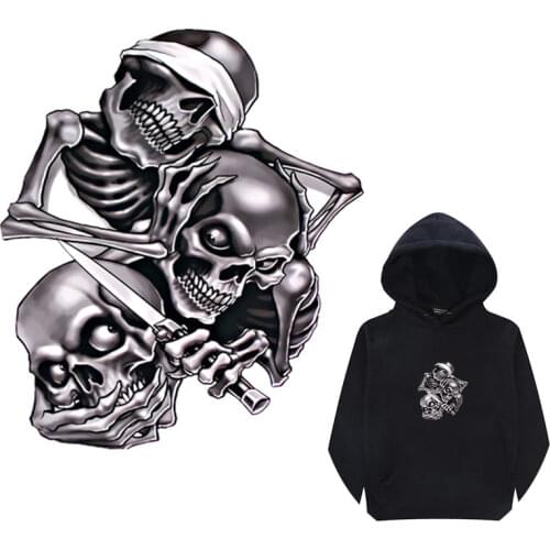 Thermal Transfer On Clothes Punk Skull Patch Iron On Transfers PVC Patches For Clothes Flower Skull Heat Vinyl Iron On Stickers