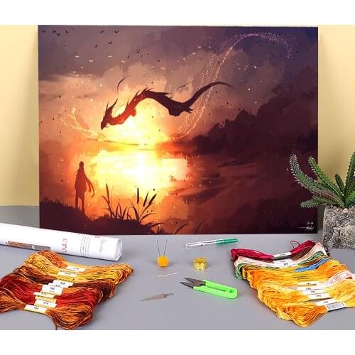Scenery Follow The Sun Printed Fabric 11CT Cross-Stitch DIY Embroidery Patterns DMC Threads Painting Knitting Hobby Counted