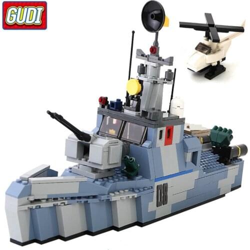 Military Series Fighter Coastal Guard Ship Models Educational Assemble Building Block Toys for children 8023