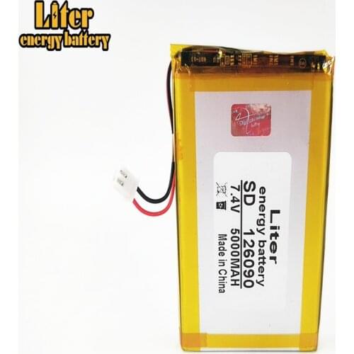 XH2.54-2P connector 7.4V 5000mAh 126090 Polymer Li-ion battery 606090-2S Bluetooth stereo DVD player GTmedia Freesat V8 finder