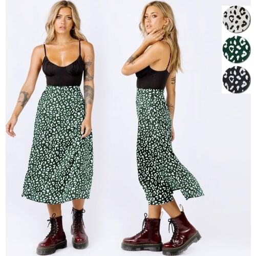 Sexy Leopard Skirt Women Summer High Waist Split Beach Casual Midi Skirts Boho Elegant Vacation A Line Midi Skirt Jupe Faldas